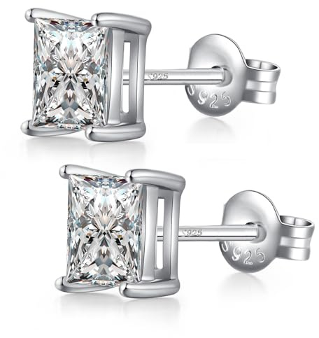 JiaYang CZ diamantörhängen 925 sterling silver CZ örhängen allergivänliga runda/fyrkantiga örhängen för kvinnor/män, 8mm, Kubisk zirkonia