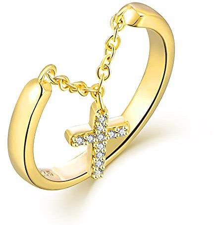 Starchie Kreuzring 925 gelber ring Religiöser Ring Verlobungsring verlobt Hochzeitsring für Damen