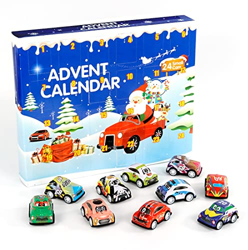 Sprinlot Calendario de Adviento Coches, 24 Piezas Pull Back Cars, Calendario Adviento Auto de Juguetes, Advent Calendar Navidad Vehículos, Cuenta atrás Regalos para Niños Niñas