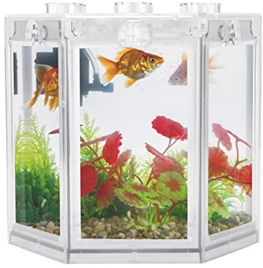 Entatial Mini Aquarium, rundes Eck-Design, sechseckig, transparent, Kunststoff, Aquarium, für Bürodekoration; (inkl. 100 kg sturzsicherer Innentank)