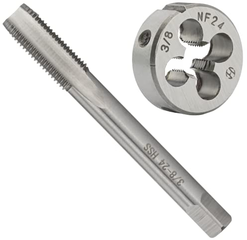 Aceteel Gewindeschneid-Set, 3/8 Zoll (0,95 cm), 24 UNF, HSS, Gewindebohrer, Gewindebohrer, Gewindebohrer, Schneideisen mit UNF-Rundgewinde, Rechtshänder