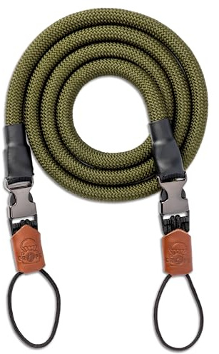C-Rope Kameragurt Climber aus Kletterseil, Umhängegurt, Kamera-Gurt für alle Kameras aus Kletter-Seil (Military Olive, 140cm)