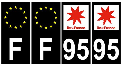Supstick Aufkleber für Nummernschilder, Nummernschilder, Nummernschilder, Motiv Ile de Frankreich, Schwarz, 4 Stück