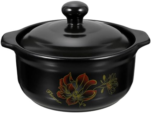 Luxshiny Large Stock Pot Ceramic Casserole Clay Earthenware Pot Chinese Stew Soup Cooking Stockpot with Lid Kitchen Cookware 2.6L