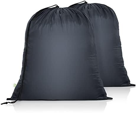 OTraki 2Pcs Travel Laundry Bags 50x60cm, Medium Drawstring Laundry Bag Foldable Dirty Laundry Travel Bag Tear Resistant Storage Bags for Hamper Basket Home College Dorm Camp (Grey)