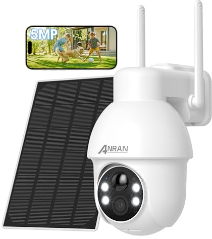 ANRAN 5MP FHD Övervakningskamera Batteri med Solpanel utomhus, Ultra HD trådlös Solövervakningskamera Wi-Fi med 4 Strålkastare, Färgnattseende, PIR Rörelsedetektering, Stöd för Alexa, Q3 Max White