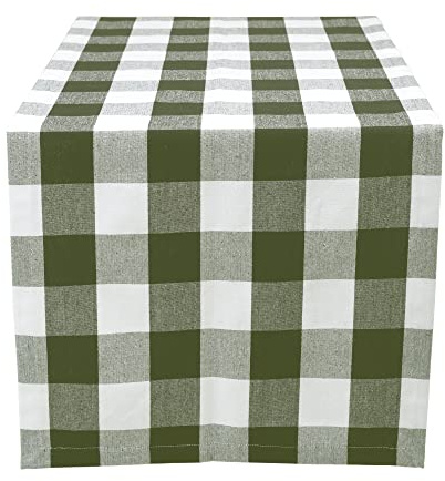 Tischläufer 180x32 - Robuster Tisch Läufer aus Baumwolle - Hochwertiger Tischläufer grün kariert - Table Runner - Waschbarer Läufer Tisch mit 220g/m²