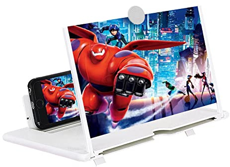 18 Loupe Loupe, 3D HD Écran de Téléphone Écran Magnisfier Grossissement pour Téléphone Portable Pliable Agrandissement Vidéo Amplificateur pour Tous les Smartphones, Blanc
