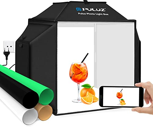 PULUZ Boîte à lumière pour la Photographie de Produits, 40cm / 16 Tente de Studio Photo Pliable Kit d'éclairage avec 480 LED 5500K et 4 Couleurs de Toiles de Fond en PVC