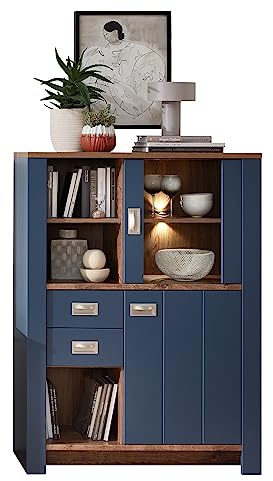 möbelando Vitrine >Dijon< in Parisian Blue Nachbildung - 98x134x38cm (BxHxT)