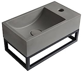 Vente-unique - Lave main suspendu en béton avec support - Robinetterie à droite - L40 x l22 cm - UCHAMI