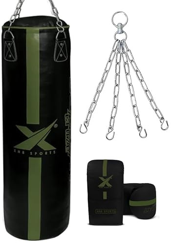 Xn8 Sports Unfilled Punching Bag for Boxing – 4ft & 5ft Heavy Duty Punch Bag with Boxing Mitts & Hanging Chain | Ideal for Kickboxing, Muay Thai, MMA, Grappling & Martial Arts Training
