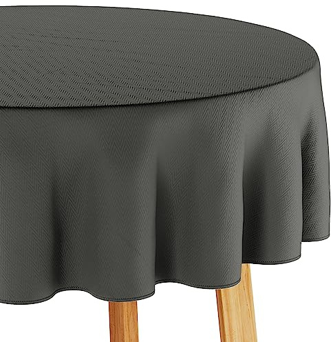 Filumi Tischdecke 120x120 cm rund Grau Abwaschbar Für Indoor Outdoor geometrisches Zickzackmuster Verte