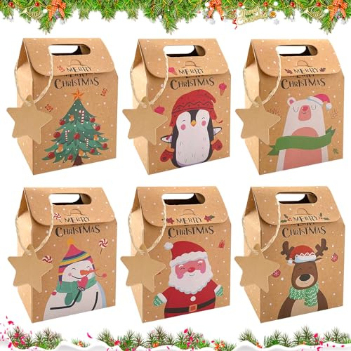 Lets Joy Geschenktüten Weihnachten, 24 Stück Weihnachtskraft Geschenktüten Kraftpapier, Weihnachtstüten Plätzchentüten, Große Kapazität Geschenktüten mit Weihnachtsanhänger und Seil