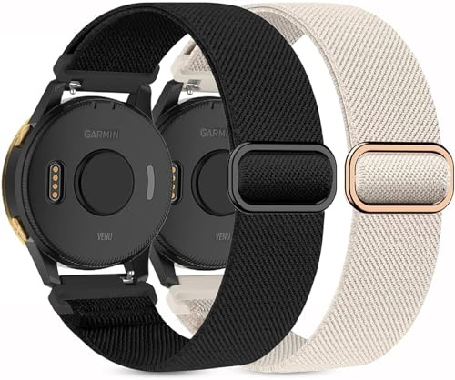 EverAct 2-pack 20 mm elastiska remmar kompatibla med Garmin Vivoactive 5, nylon mjukt elastiskt tygarmband för Venu/Venu 2 Plus/Venu Sq, Forerunner 245/645/55, 20mm for venu sq/venu/vivoactive 5