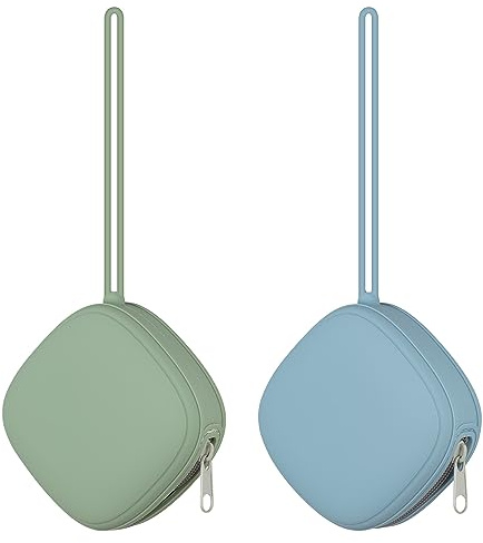Swelive 2 Pack Silicone Pacifier Holder Case, Portable Pacifier Case For Diaper Bag, BPA Free Newborn Baby Pacifiers Silicone Pouch For Boys & Girls (Sage+Ether)
