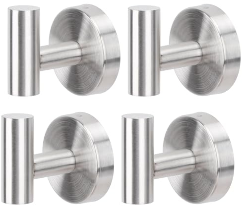 Segus Colgador Toalla Baño, 4 Piezas Percha Pared, Ganchos de Pared Acero Inoxidable, Colgador para Toallas, Esponja de Baño, Cepillos (Plateado)