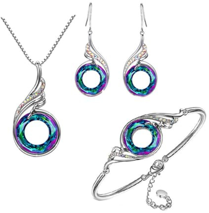 KBRPEY Schmuckset Flügel Kristall Anhänger Halskette Ohrringe Armband Damen Silber Schmuck Elegante Accessoires