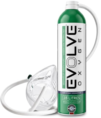 EVOLVE 35-Litre Pure Oxygen Canister with Mask and Tube | Portable Oxygen Can | Ideal for Home Use and Outdoor Activities | Designed by Firefighters | Made in Britain | Pack of 1
