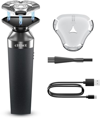 CITHOT Rasierer Herren Elektrisch,Rasierapparat Elektrischer mit Präzisionstrimmer Nass und Trockenrasierer,IPX7 Wasserdicht 3D Abnehmbare Magnet Scherköpfe Rotationsrasierer Schwarz