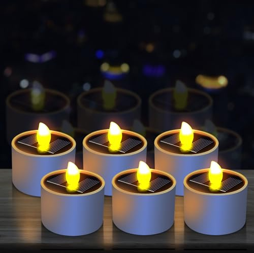 WIYETY 6 lumini a energia solare: candele solari riutilizzabili, impermeabili, per esterni, luce bianca calda, tremolante, ricaricabili, per esterni, giardino, feste, balconi, feste, matrimoni,