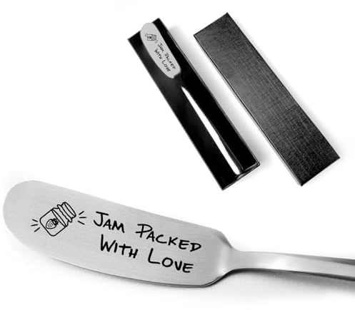 FZTUON Funny Jam Packed With Love Butter Knife, Stainless Steel Engraved Cheese Knives, Peanut Butter Breakfast Spreader for Sandwich Bread Toast Lovers Gift