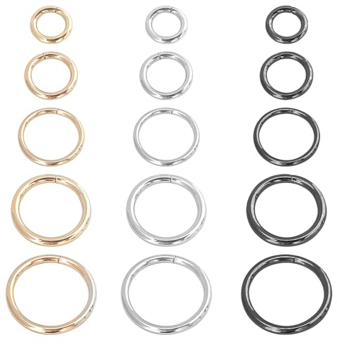 ATB-Foger 30 Stück O Ring aus Stahl metallring schlüsselringe Ring aus rostfreiem Stahl karabiner rund für Riemen Taschen Gürtel DIY Handwerk Schwarz，Silber, Gold（38,31.5,25.4,19,15.7mm）