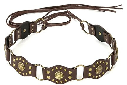 LumiSyne Cinturón Occidental Vintage Mujer Cinturón Ancho De Disco Remache Tachonado Estilo De Cordones Concho Cinturones De Cuero Cinturón Vaquera Para Jeans Pantalones Vestido Accesorios Grunge y2k