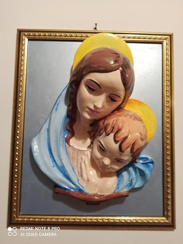 Generico Madonna con bambino GRANDE manto azzurro cm 39 x 32