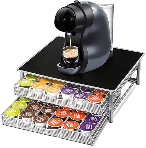 Zjyufy Support pour dosettes de café Compatible avec Capsules Dolce Gusto, avec tiroir de Rangement Coulissant à 2 Niveaux, Organiseur pour 72 Capsules, idéal pour Bar à café et Plan de Travail