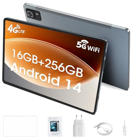 CWOWDEFU Tablet with SIM Card Slot,10-inch Tablet Android 14,4G LTE Tablets and Phone (Make Calls),16GB RAM,256GB ROM (TF up to 1 TB),GSM Unlocked,Phablet,6000 mAh,GPS,Octa-Core(Grey)