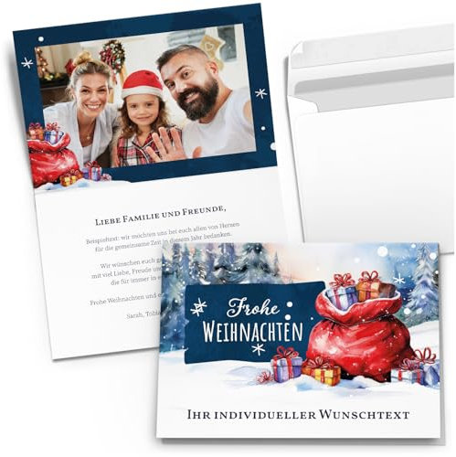 10 Personalisierte Weihnachtskarten mit Ihrem Text und Foto - Frohe Weihnachten 5 - individueller Weihnachtsgruß Grußkarte Weihnachten Klappkarten mit Umschlägen