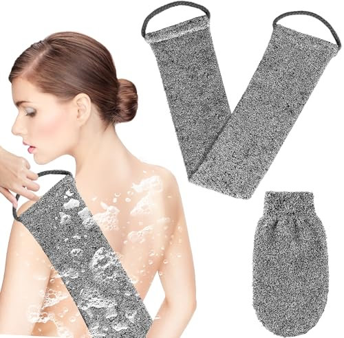 2 Pezzi Set Doccia con Spazzola Schiena in Fibra di Bambù e Guanto Esfoliante in Fibra di Bambù per Massaggi da Bagno per Lavare la Massaggi da Bagno Maschili E Femminili