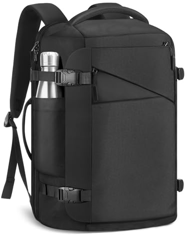MoKo Travel Backpack for Men Women, 40L TSA Flight Approved Carry on Backpack, 17 inch Laptop Backpack 180° Openable, Water-resistant Lightweight Large Weekender Bag Daypack, Black