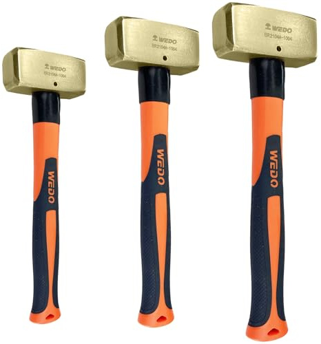 WEDO 2PCS Brass Sledgehammer Set, 2lb+3lb+4lb(1000g+1500g+1800g), Brass Club Hammer with Fiberglass Handle, Die-Forged,Corrosion Resistant, DIN Standard