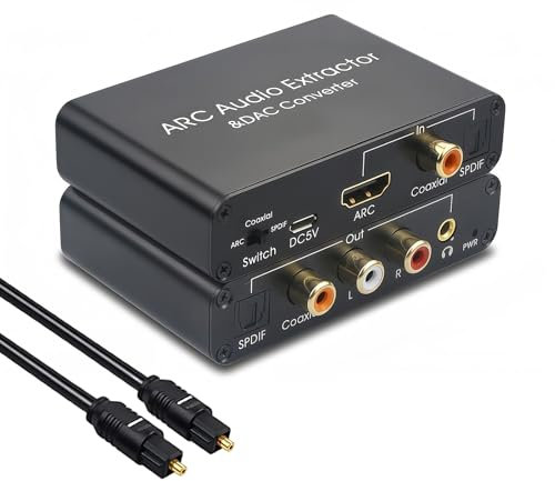 Rensaday Estrattore audio HDMI ARC con DAC - Uscita SPDIF ottica/coassiale e RCA/3,5 mm - 192 kHz 24 bit per TV/Soundbar, 5.1 canali e controllo CEC