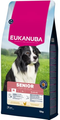 Eukanuba Senior färsk kycklinghundmat för medelstora raser, premium torrfoder för äldre hundar, 15 kg