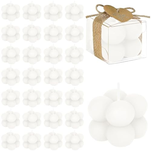 30 Sets Mini Bubble Candle Wedding Favors Gifts for Guests, 4 x 4 cm White Cute Scented Candle Bulk with Cards Dried Flowers DIY Gifts Set for Baptism Party Bridal Shower Baby Shower Thank You Gift