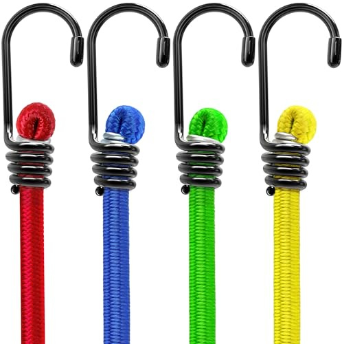 Cordoncini elastici da 150 cm con ganci, resistenti alle intemperie, resistenti alle intemperie, con ganci per fissare bagagli, tende, biciclette, bagagliaio, carico auto o coperture da giardino (4