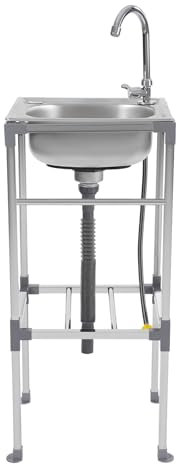 Lavabo in acciaio inox commerciale 38 x 33 x 83 cm, mobile lavello da cucina in acciaio inox, lavandino autoportante, lavabo con rubinetto a 360°, lavabo multifunzione per ristorante, bar, lavanderia