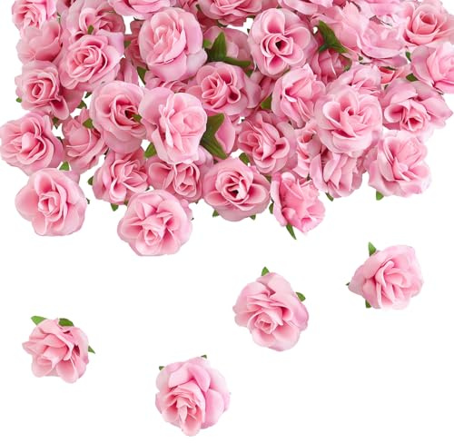 Sdfvsdg 50 Pcs Pink Roses Artificial Flowers 1.7 Inch Mini Rose Flower Head Silk Fake Rose Flowers for Decoration DIY Craft Halloween Home Decor (Pink)