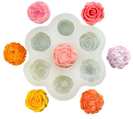 GGUFAY Silikonform Blumen, Gießformen Silikon, Kerzen Formen Silikon Rosen Nelke Pfingstrose Silikonformen Gießformen, 3D Rose Mini Blume Kerzen Formen für Seife Schokolade Aromatherapie DIY