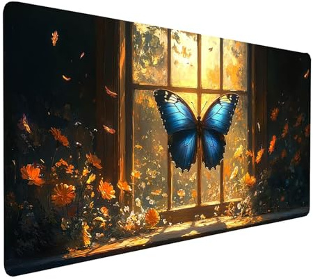 Tapis de Souris xxl 160x80x0.3 cm Imperméable Rebord de fenêtre Tapis de Bureau Gaming pour Clavier Souris Sans fil Ordinateur Portable, Mouse Pad Papillon Bords Surpiqués Base Antidérapante model6190