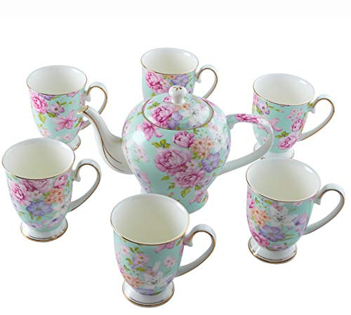 KazeRyu Juego De Té De Porcelana China For Adultos: Tetera Rosa Con 6 Tazas, Gran Capacidad For Té Y Café De La Tarde.