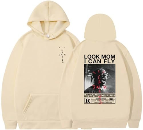 BaeKnyin Look M0m I Can Fly Felpa con Cappuccio da Uomo con Grafica Hip Hop Pullover Oversize Sweatshirt Unisex M,KhakiBlack-3
