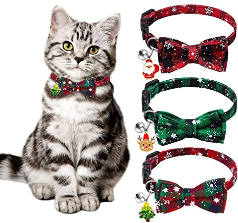 Halsband Katze, 3 PCS Halsband Hund, Weihnachtshalsband Hund, Katzenhalsband Weihnachten, Fliege Hunds Weihnachten, Katzen Weihnachtskostüm, Katzen und Hunde Geschenke Weihnachtens (A)