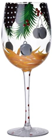 Genérico Copa de Vino de Navidad Pintada a Mano - Cáliz de 450ml con Diseño de Abeto | Cristalería Festival para Vino Tinto y Blaņco | Ideal para Cenas, Fiestas de Año Nuevo y Regalos