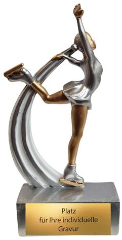 Eiskunstlauf Pokal 13 cm aus Resin - Elegante Eiskunstläuferin Trophäe | Leichter 70 g Award für Eisshows & Kür - Inklusive individuellem Gravurschild für Vereine, Solo- oder Paarlauf-Wettbewerbe