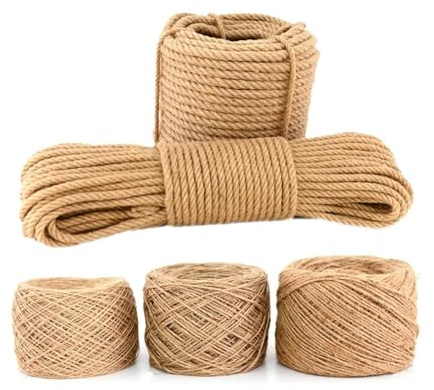 Vintage jutesnöre 15 m 4 mm 5 mm 7 mm jutesnöre 3 delar tvinnat rep gör-det-själv hantverk dekorationstråd för väsketikett katt (7 mm 15 meter)
