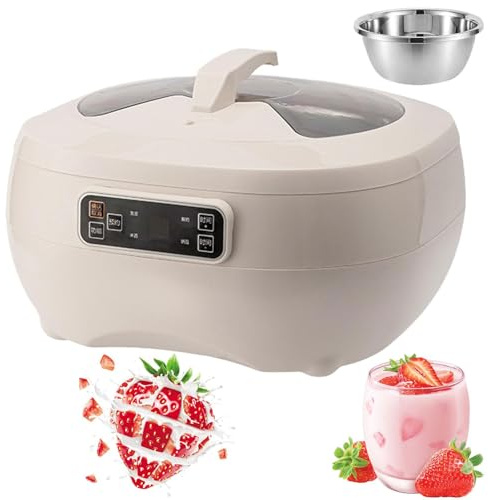 Yogurtiera Automatica, Fermentatore Intelligente da 8 Litri con Rivestimento in Acciaio Inossidabile e Schermo LCD, Controllo della Temperatura e del Tempo Regolabili per Yogurt Greco/Pane/Natt white